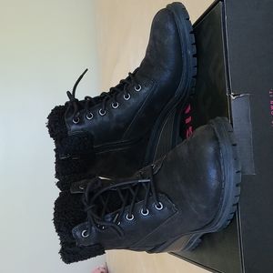 Women's Fergie lace up and zip up wedged heel sz 9.5 ankle boots